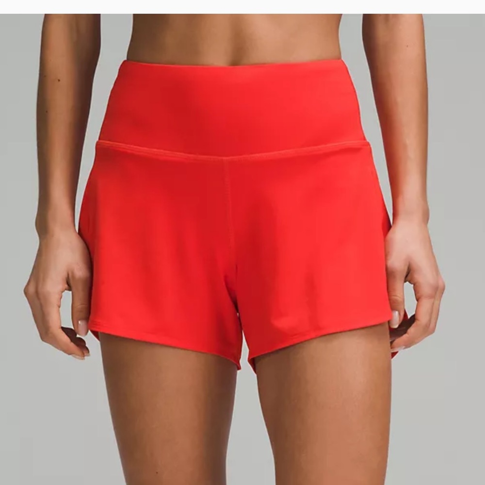 Red Speed Up Lululemon 4in Shorts